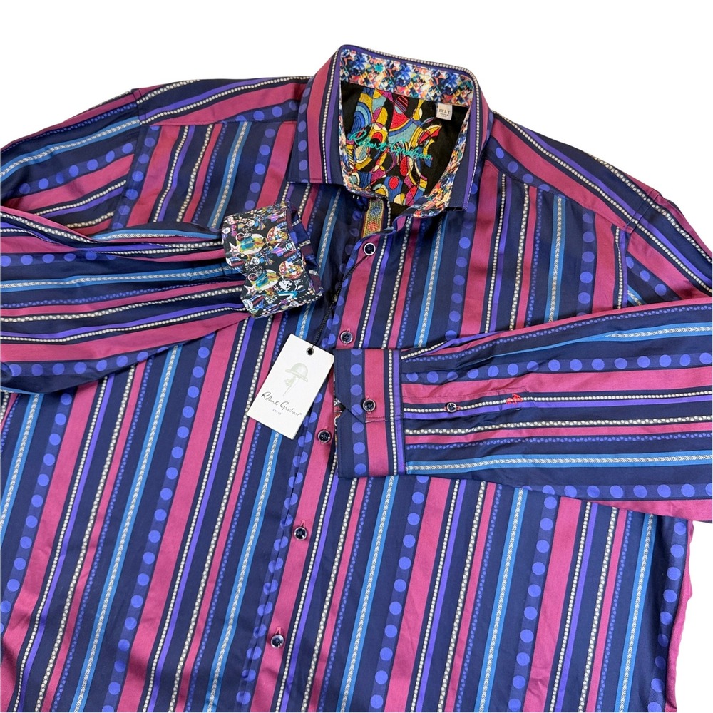 Robert Graham Button Down Shirt Mens 1XLT Navy Kelvingrove Polka Dot Stripe $295